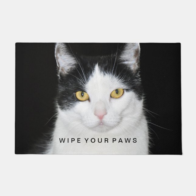 Black and White Cat Portrait Doormat (Front)