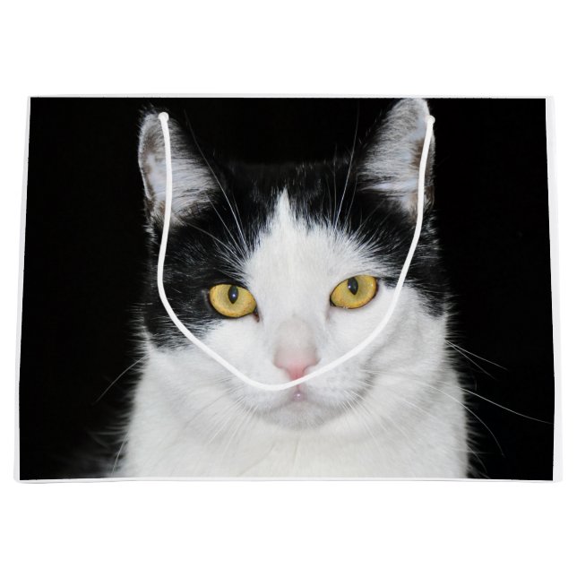 Black and White Cat Portrait Large Gift Bag (Front)