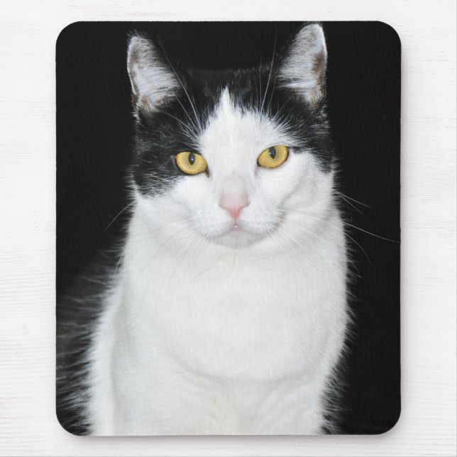 Black and White Cat Portrait Mouse Mat (Front)