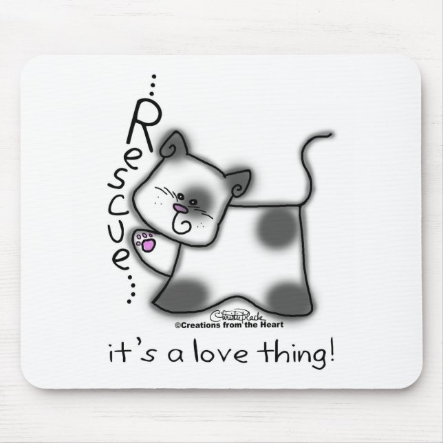 Black and white cat RESCUE...it's a love thing! Mouse Mat (Front)