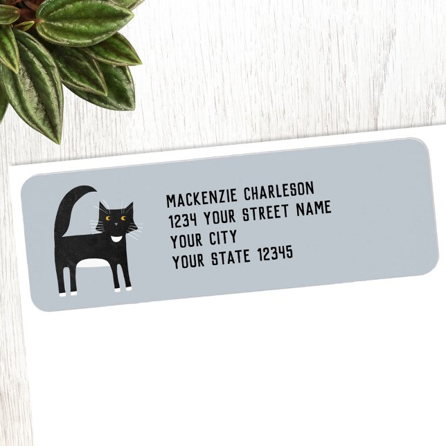 Black and White Cat Return Address (Fun black and white Tuxedo Cat personalized custom text return address label)