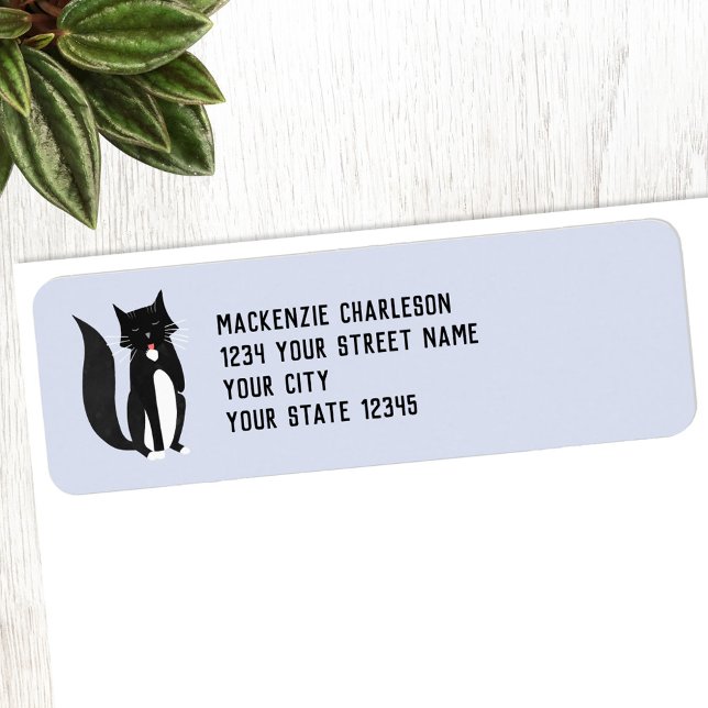 Black and White Cat Return Address (Black and white tuxedo bicolor cat return address label)