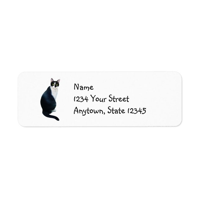 Black and White Cat Return Address Labels (Front)