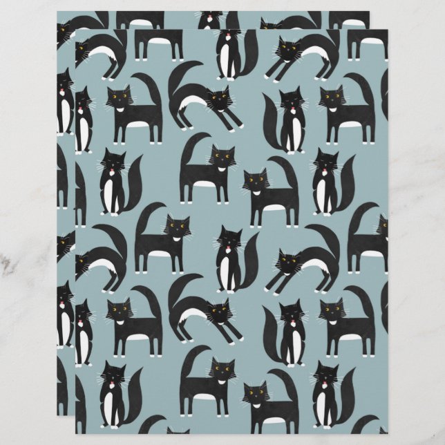 Black and White Cat Scrapbook Paper (Front/Back)