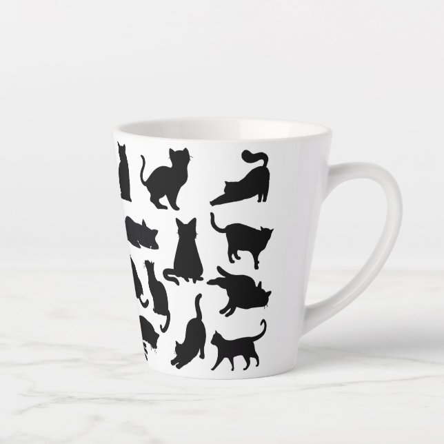 Black and White Cat Silhouettes Latte Mug (Right)