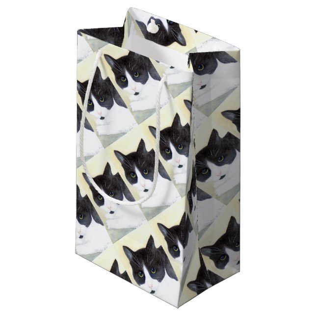 Black and White Cat Small Gift Bag (Front Angled)