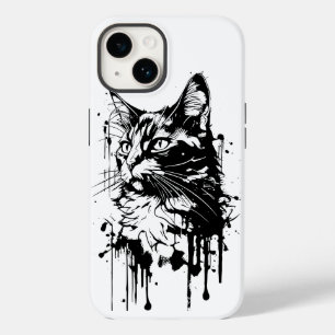 Black and White Cat Splash Case-Mate iPhone 14 Case