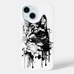 Black and White Cat Splash  iPhone 15 Case