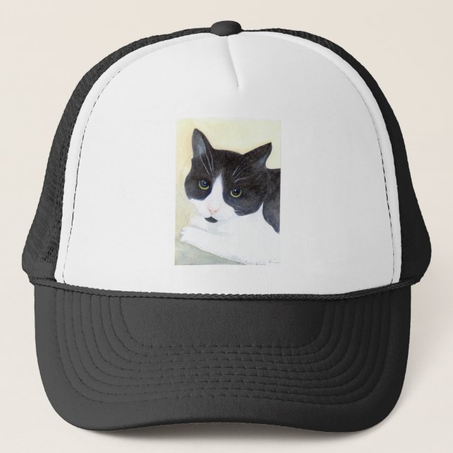 Black and White Cat Trucker Hat (Front)
