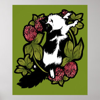 Black and White Cat Tuxedo Cat Clover Poster