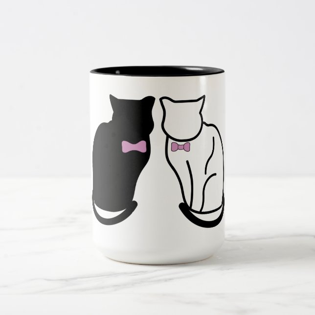 Black and White Cat Two-Tone Coffee Mug (Center)
