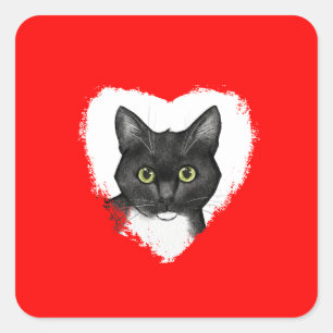 Black and White Cat Valentine Sticker