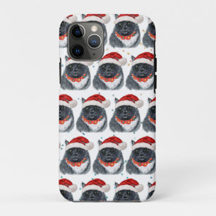 Black and White Cat Watercolor Santa Hat Christmas iPhone 11 Pro Case