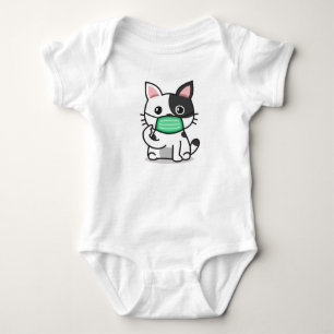 BLACK AND WHITE CAT WEARING MASK BABY BODYSUIT