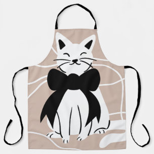 Black and white cat with abstract line apron