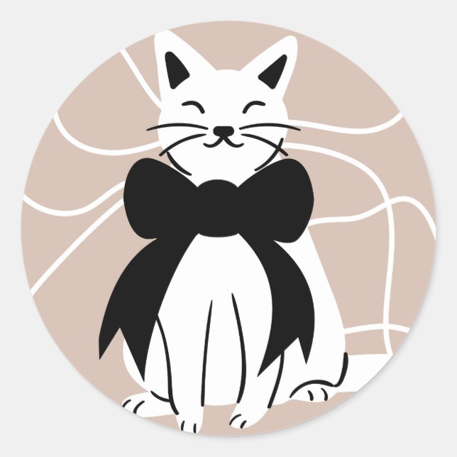 Black and white cat with abstract line  classic round sticker (Front)