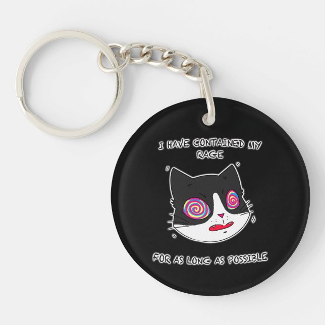 Black and White Cat with Funny Text Key Ring (Front)