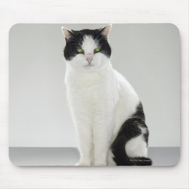 Black and white cat with glowing green eyes mouse mat (Front)