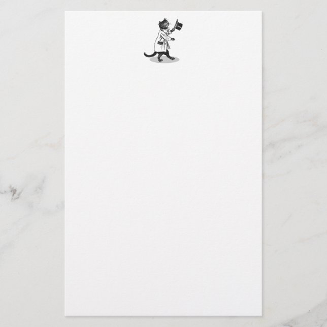 Black and White Cat with Top Hat Stationery (Front)