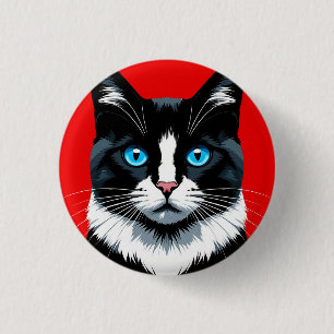 Black and White Cat With Vibrant Blue Eyes 3 Cm Round Badge