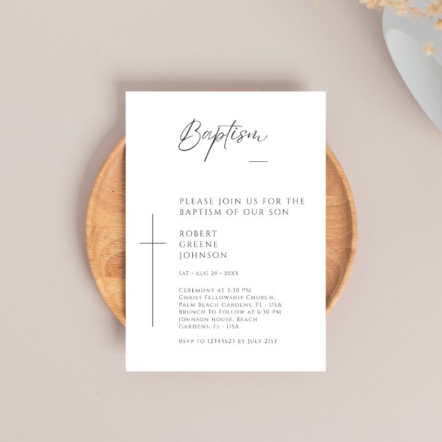 Black and White Catholic Baptism For Boy Girl Invitation (Creator Uploaded)