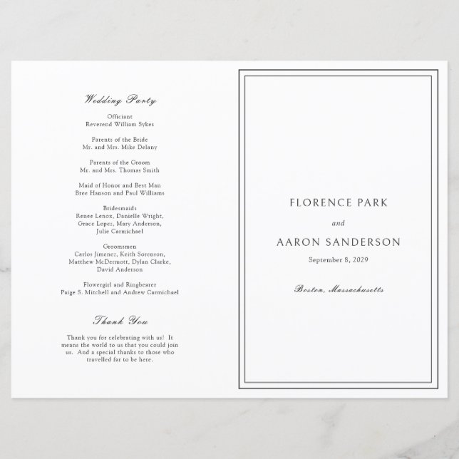 Black and White Catholic Wedding Program (Front)