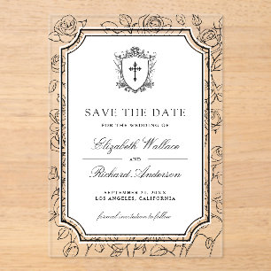 Black and White Catholic Wedding Save the Date Acrylic Invitations