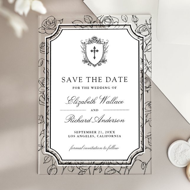 Black and White Catholic Wedding Save the Date Acrylic Invitations (Creator Uploaded)