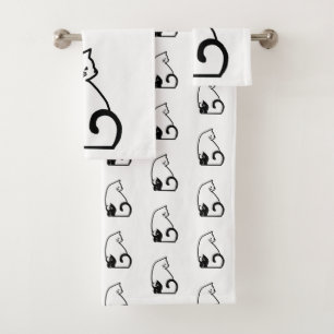 Black and White Cats Bath Towel Set