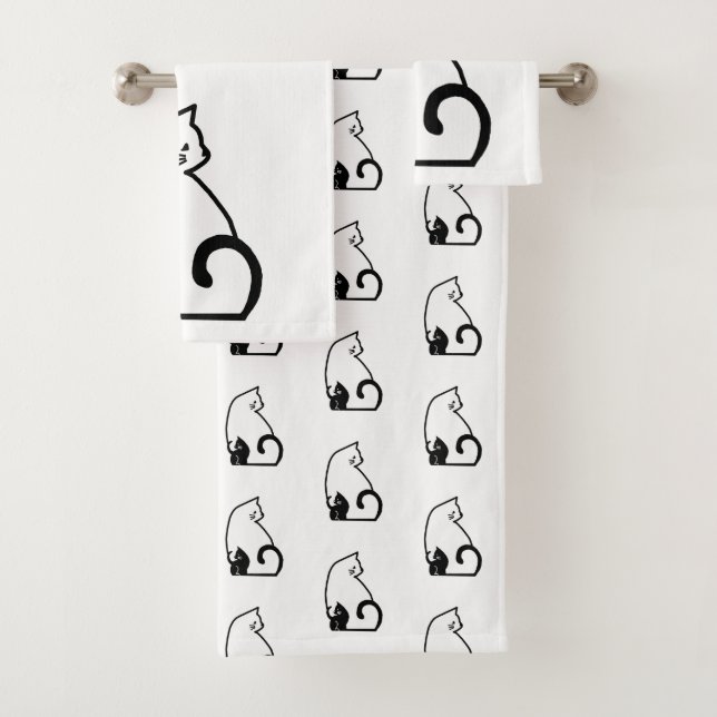 Black and White Cats Bath Towel Set (Insitu)