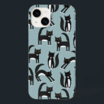 Black and White Cats Case-Mate iPhone 14 Case<br><div class="desc">Cute black and white tuxedo cats going about their business. A fun pattern on a mid blue background,  perfect for animal and pet lovers.  Original art by Nic Squirrell.</div>