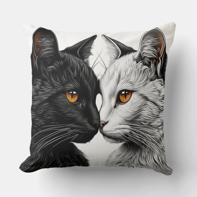 Black and White Cats Facing Each Other Cushion (Front)