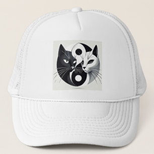 Black and White Cats Forming a Yin-Yang Symbol Trucker Hat