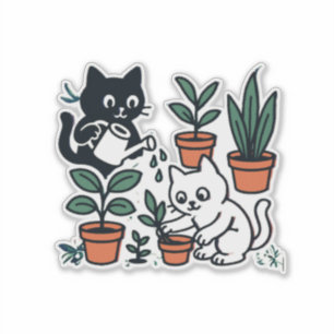 Black and White Cats Gardening Plants