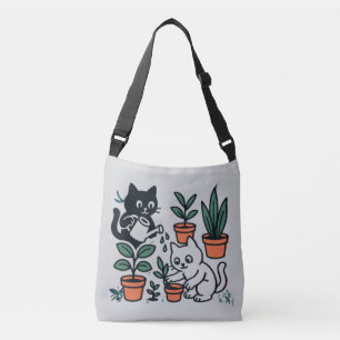 Black and White Cats Gardening Plants Crossbody Bag
