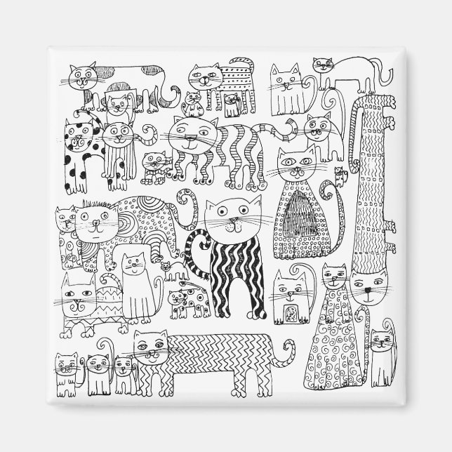Black and White Cats Hand Drawn Modern Art Magnet (Front)