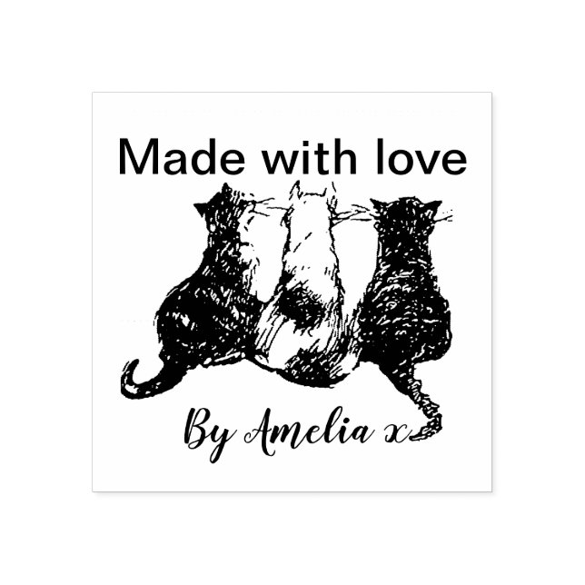 Black and White Cats illustration Made with love Rubber Stamp (Imprint)