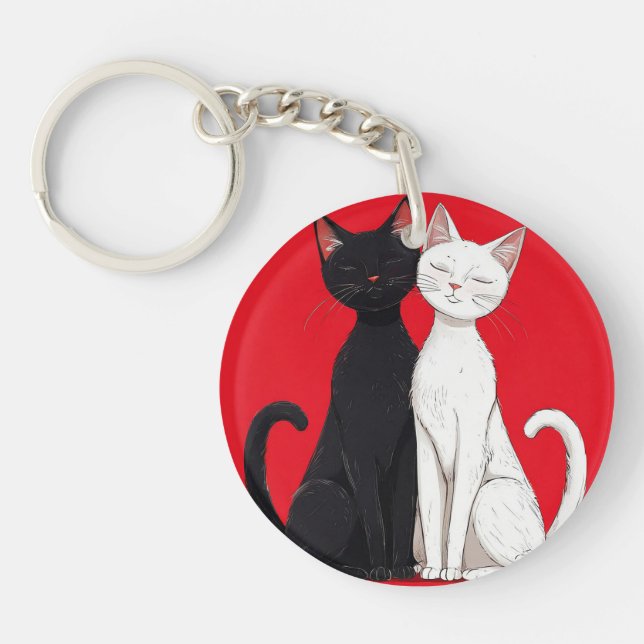 Black and white cats key ring (Front)