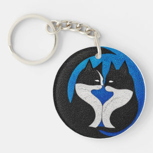 Black and white cats key ring