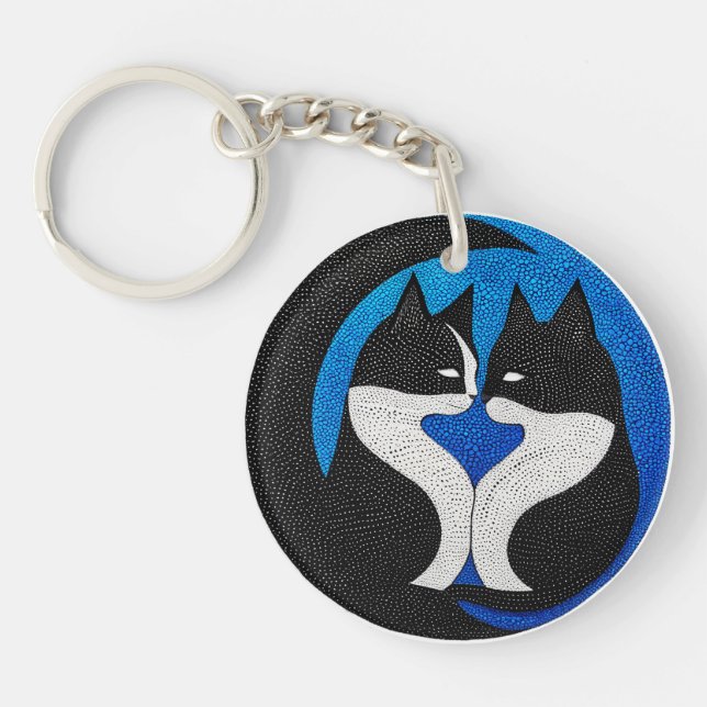 Black and white cats key ring (Front)