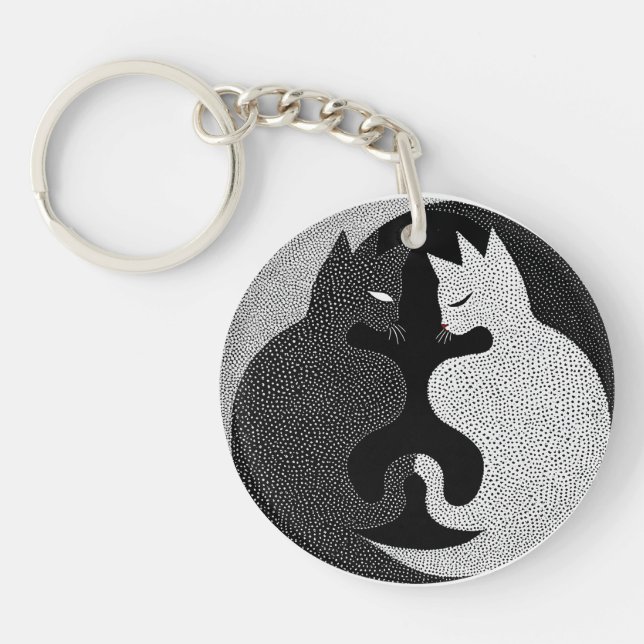 Black and white cats key ring (Front)