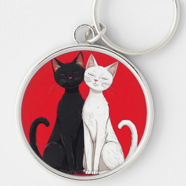 Black and white cats key ring (Front)