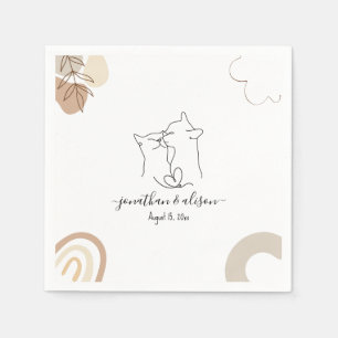 Black and White Cats Minimalist Wedding Engagement Napkin