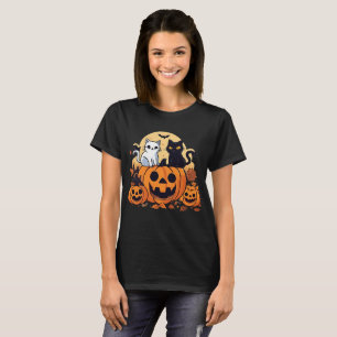 Black and white cats on a pumpkin for Halloween T-Shirt