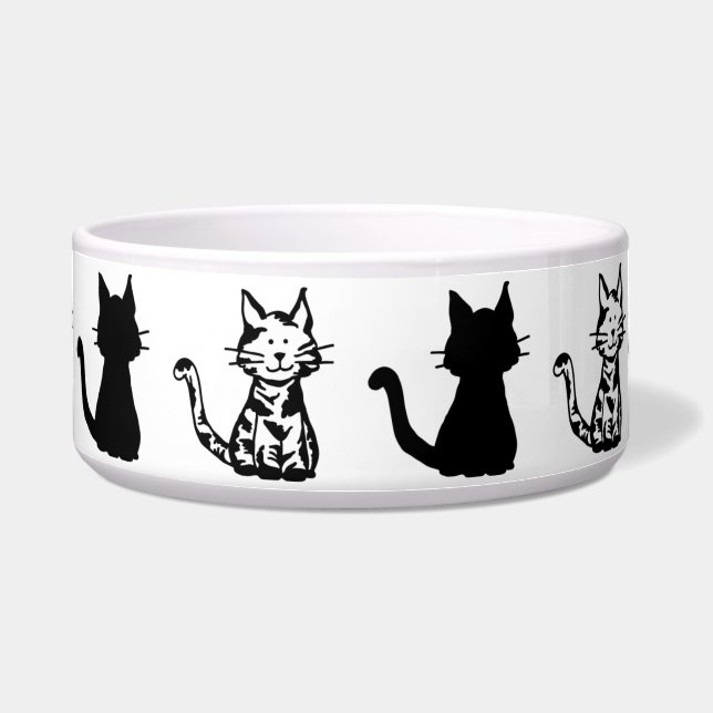 Black and White Cats Pattern Large Pet Bowl (Front)