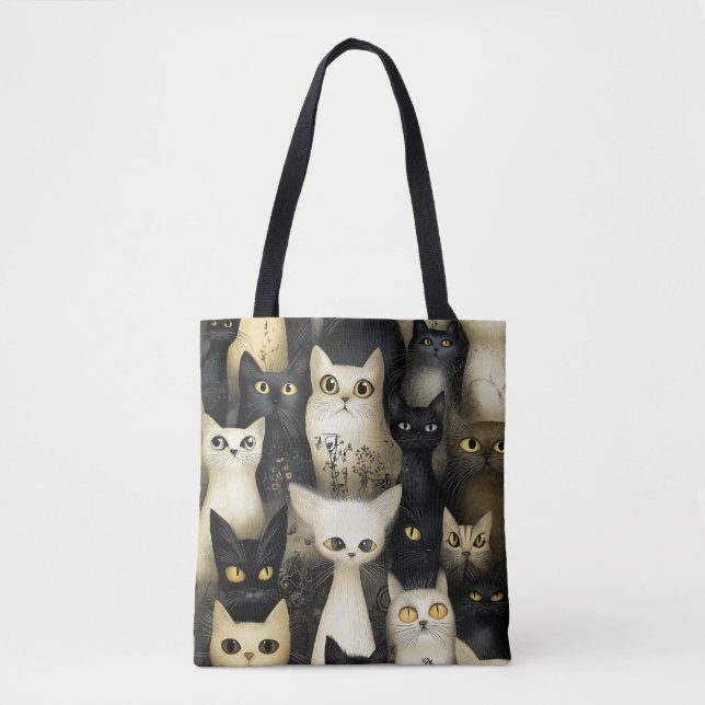 black and white cats tote bag (Front)