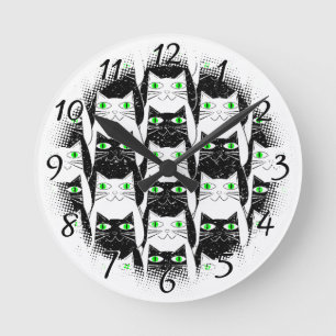Black and White Cats Vintage Old Print Decorative Round Clock