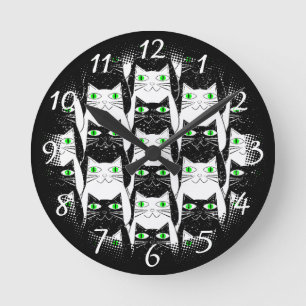Black and White Cats Vintage Old Print Round Clock