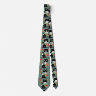 Black and white cats with background flowers tie