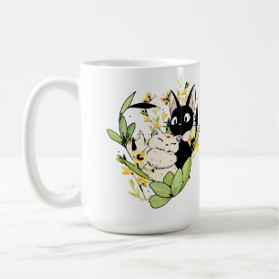 black and white cats with flowers crown heart coffee mug
